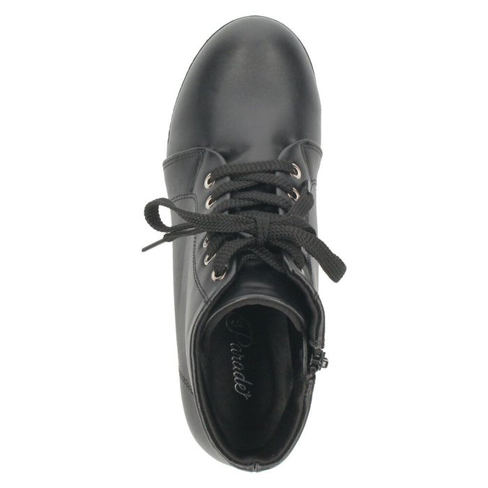 レディース ブーツ 黒 レースアップ 厚底 ファスナー付き ショートブーツ 靴 ブラック 7826 Parade