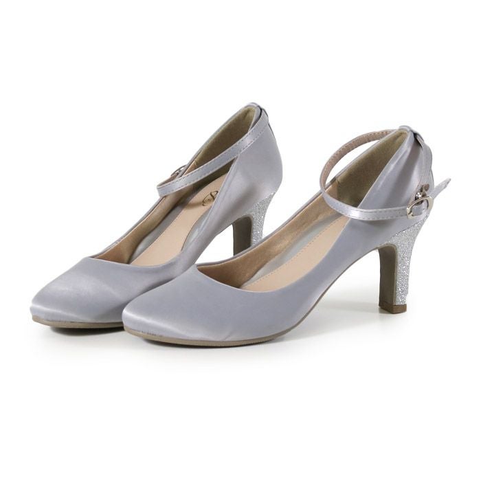 パンプス 結婚式 靴 アンクルストラップ 7cm 7センチヒール 二次会 パーティ 痛くない ラメ グリッター サテン レース ハイヒール お呼ばれ 2way 黒 18160 極ふわっ Parade レディース