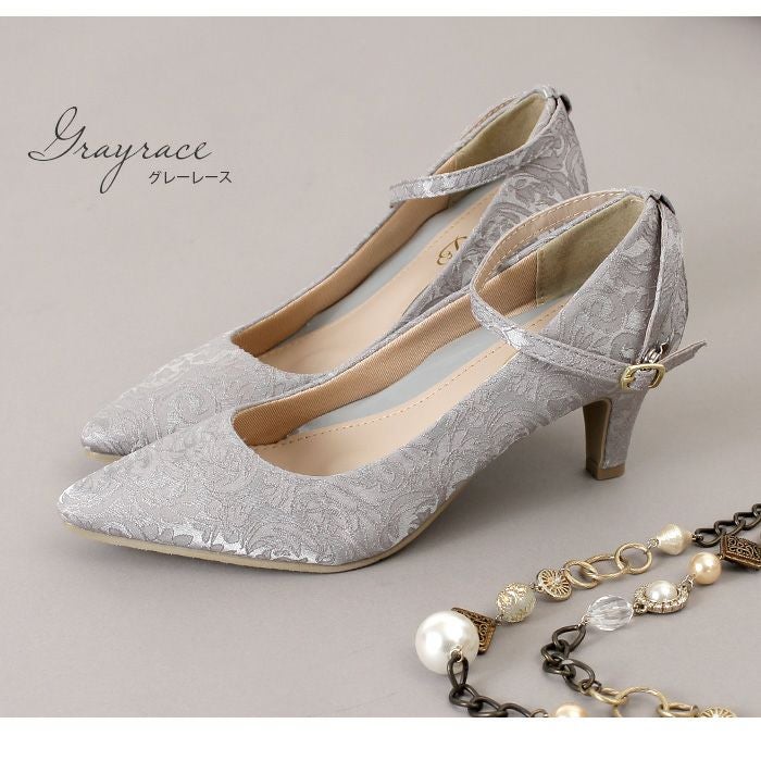 パンプス 結婚式 ストラップ 痛くない ウエディング 二次会 パーティ 太ヒール 6cm 6センチヒール レース アンクルストラップ 黒 19038 極ふわっ Parade 靴 レディース