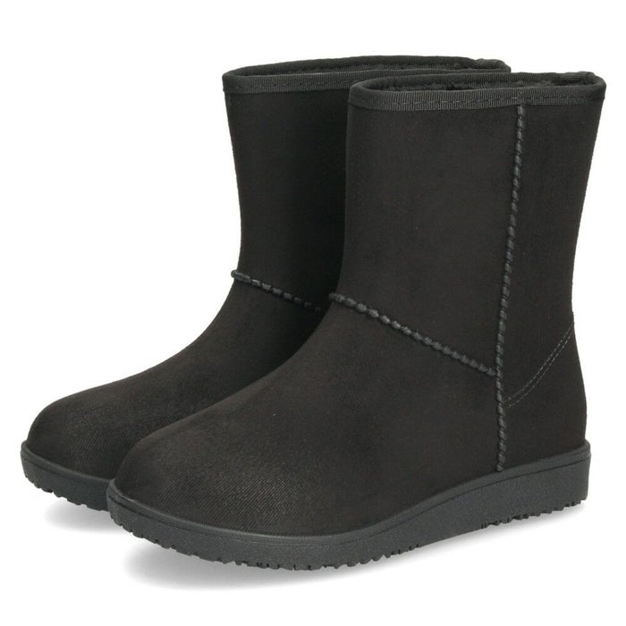 レインブーツ レディース 防水 防寒 スエード調 ムートンブーツ風  靴 ショートブーツ あったか 冬 雪 雨 神戸フクセン FKR1068 ブラック 黒 オーク