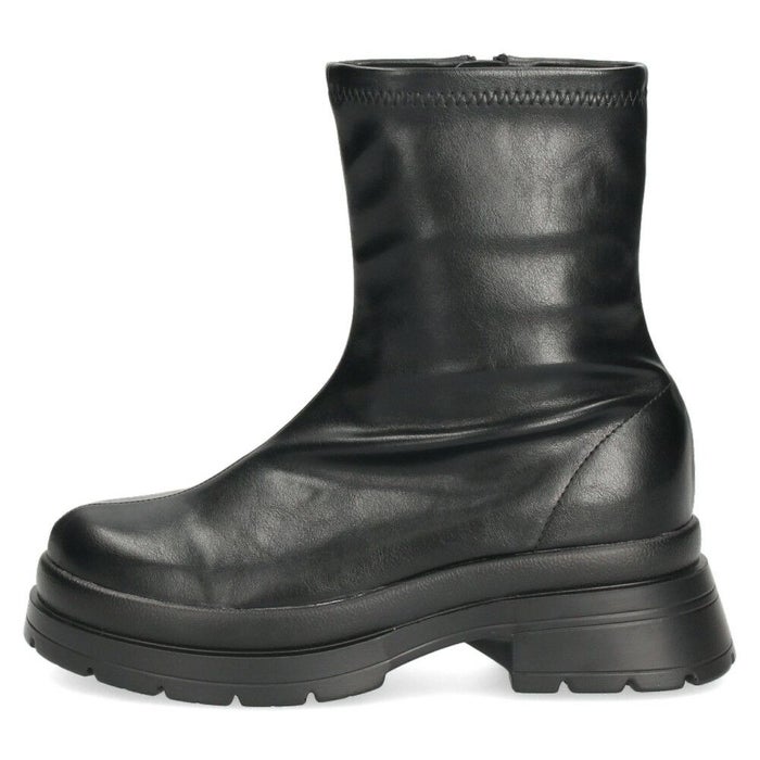 ショートブーツ レディース 厚底 黒 おしゃれ ストレッチブーツ トラックソール ヒール 6cm サイドジップ 合皮 CT-7912 ブラック