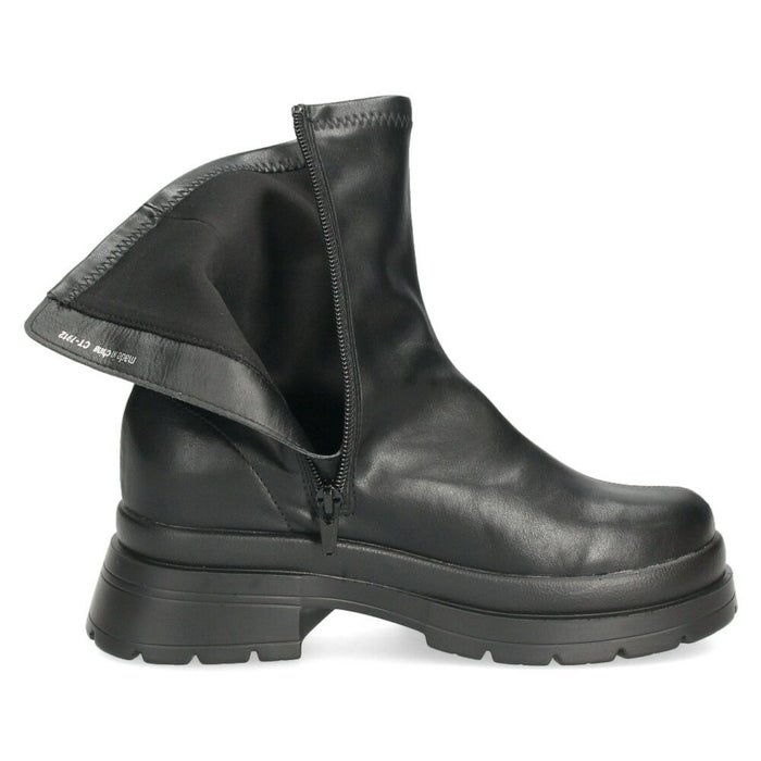 ショートブーツ レディース 厚底 黒 おしゃれ ストレッチブーツ トラックソール ヒール 6cm サイドジップ 合皮 CT-7912 ブラック