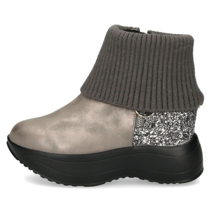 ブーツ レディース 厚底 グリッターリブニットインヒールショートブーツ 靴 ファスナー 防寒 黒 ブラックスエード スチール ムーム MUUM XJ304