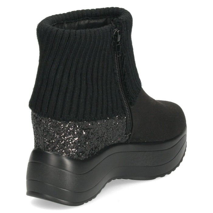 ブーツ レディース 厚底 グリッターリブニットインヒールショートブーツ 靴 ファスナー 防寒 黒 ブラックスエード スチール ムーム MUUM XJ304