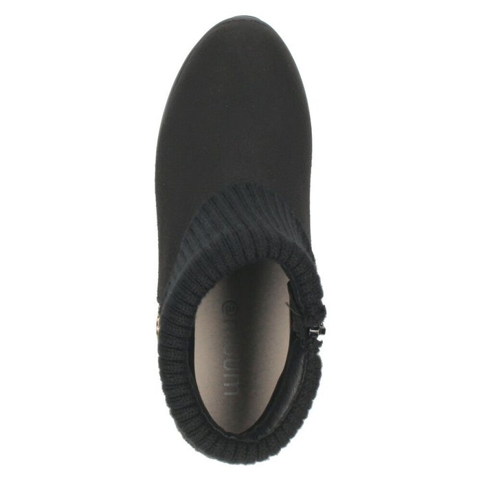 ブーツ レディース 厚底 グリッターリブニットインヒールショートブーツ 靴 ファスナー 防寒 黒 ブラックスエード スチール ムーム MUUM XJ304