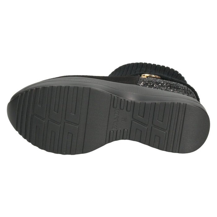 ブーツ レディース 厚底 グリッターリブニットインヒールショートブーツ 靴 ファスナー 防寒 黒 ブラックスエード スチール ムーム MUUM XJ304