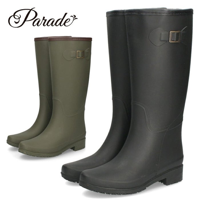 長靴 レディース 雪 おしゃれ レインブーツ 軽量 防寒 暖かい ロング ブーツ 防滑 靴 防水 ブラック カーキ 黒 パレード 52601 Parade