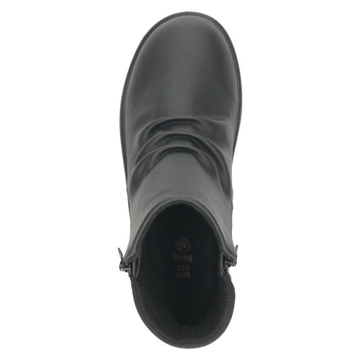 ショートブーツ レディース サイドジップ 防水 幅広 ゆったり 4E 雨 カジュアル 抗菌防臭加工 暖かい ブラック 黒 ブラウン 履きやすい パンジー 4691 Pansy