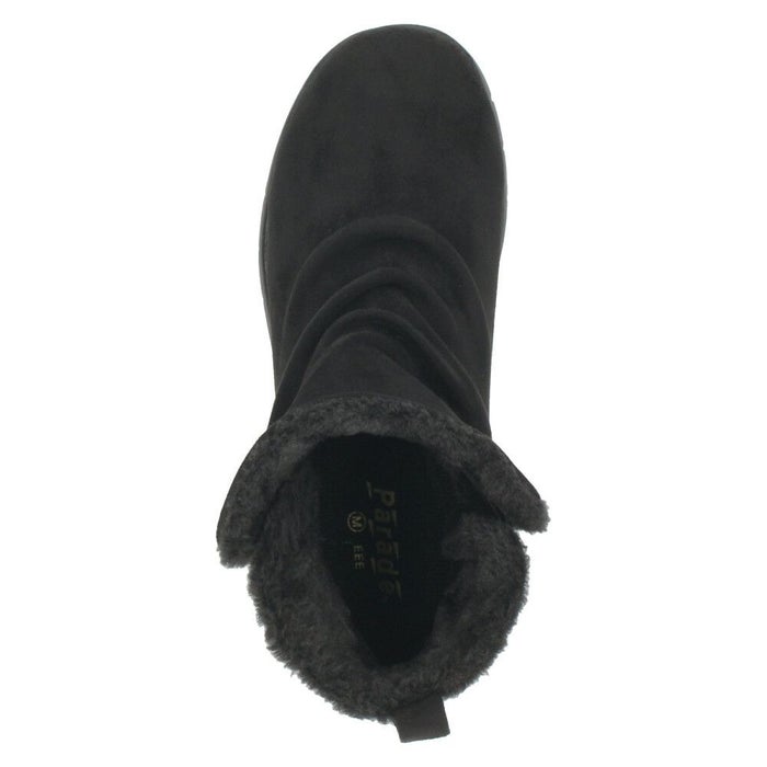 ブーツ レディース 幅広 防水 靴 ショートブーツ 3E あったかい 保温 履きやすい おしゃれ かわいい シンプル ローヒール 冬 晴雨兼用 黒 ブラック 茶色 ブラウン カーキ パレード 52909 Parade