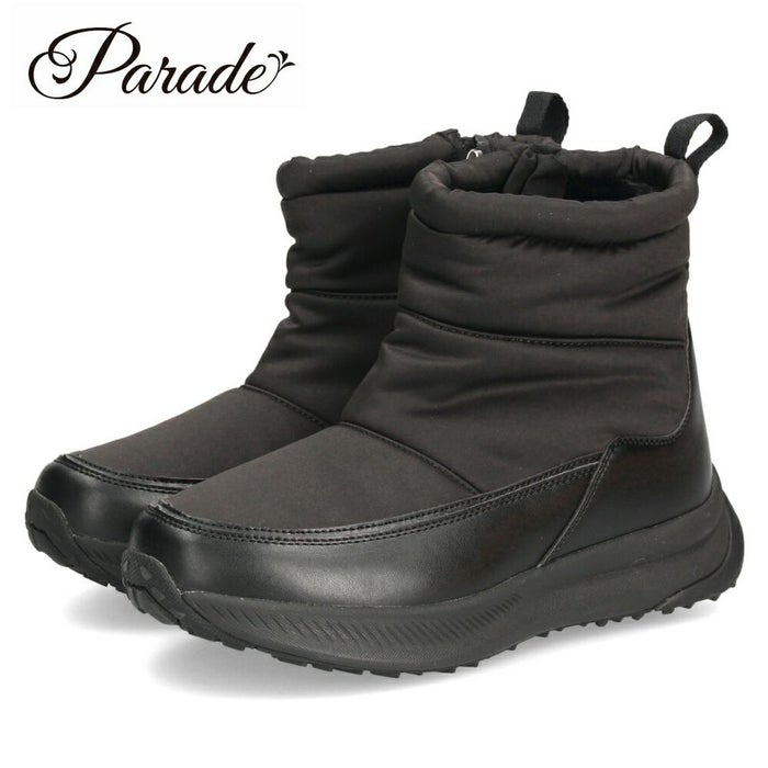 ブーツ レディース スノーブーツ ジップアップ 靴 ショートブーツ 保温 防水 撥水 防寒 防滑 冷え性 冬 黒 ブラック パレード 52912 Parade