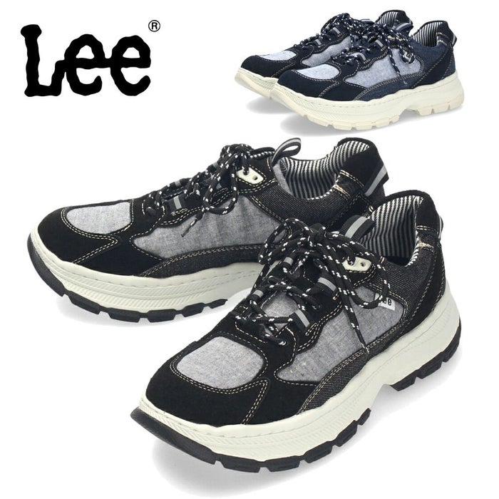 Lee スニーカー メンズ 靴 黒 ブラック 厚底 本革 レザー デニム 紐 歩きやすい カジュアル リー E86212