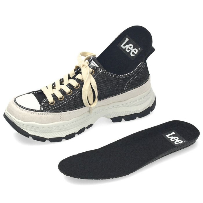 Lee スニーカー メンズ デニム 大人 厚底 カジュアル ボリュームソール 靴 紐靴 スエード カジュアルシューズ 黒 ブラック ネイビー リー E86217
