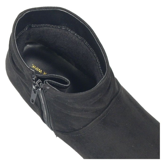 レディース ブーツ ショートブーツ 靴 防水 あったかい 吸湿発熱 ボア 防滑 サイドジッパー スエード 冬 黒 MUSE WINK 13171 ミューズウィンク