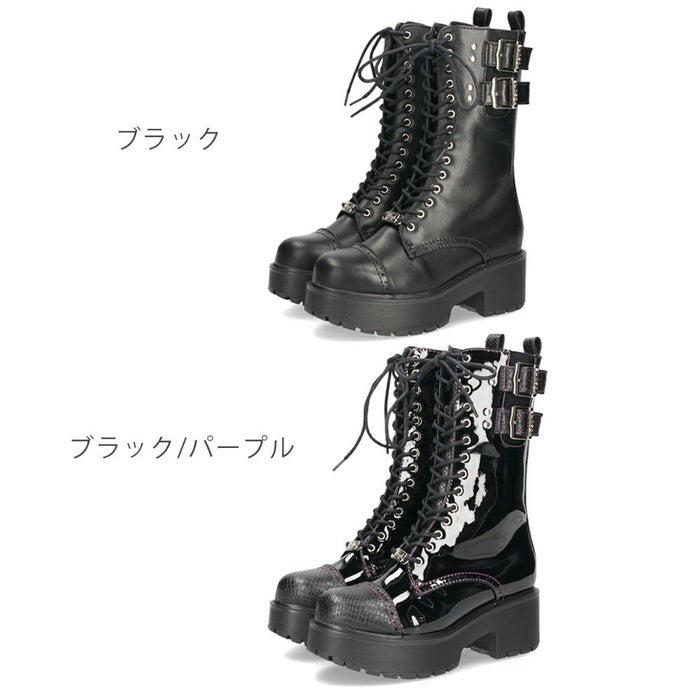 ヨースケ ブーツ 厚底レースアップブーツ 靴 レディース  YOSUKE 6310028 レースアップ サイドファスナー 防滑ソール 幅広 3E ブラック 黒