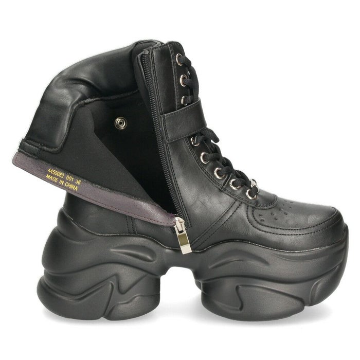 ヨースケ 厚底ハイカットスニーカー レースアップ サイドファスナー 靴 レディース YOSUKE 4450082 幅広 3E ブラック 黒 ブーツ 厚底ブーツ