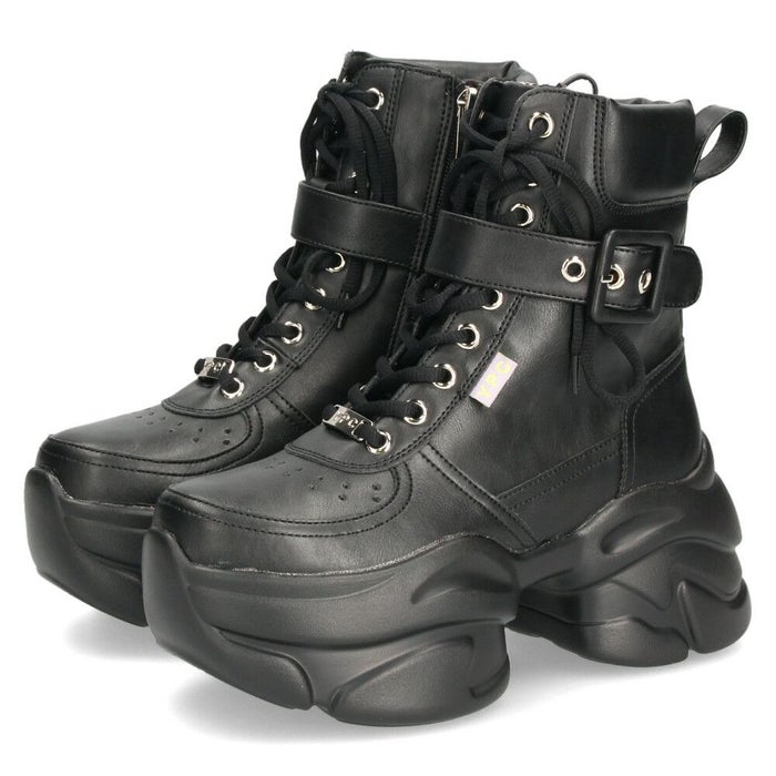 ヨースケ 厚底ハイカットスニーカー レースアップ サイドファスナー 靴 レディース YOSUKE 4450082 幅広 3E ブラック 黒 ブーツ 厚底ブーツ