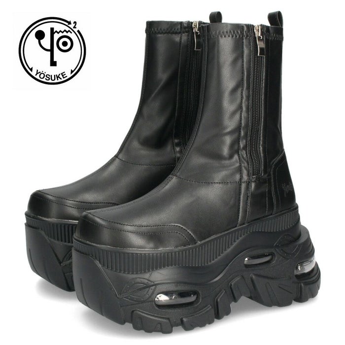 ヨースケ 厚底スニーカー サイドファスナー 靴 レディース YOSUKE 4460113 サイドファスナー 幅広 3E ブラック 黒 ブーツ 厚底ブーツ
