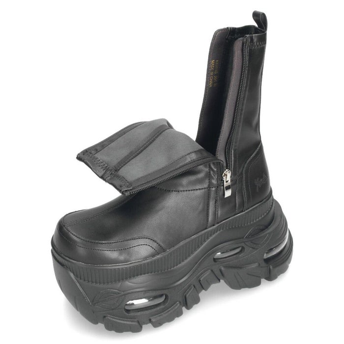 ヨースケ 厚底スニーカー サイドファスナー 靴 レディース YOSUKE 4460113 サイドファスナー 幅広 3E ブラック 黒 ブーツ 厚底ブーツ