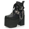 ヨースケ 厚底ブーツ レディース 靴 YOSUKE 4460118 ベルト チェーン サイドファスナー レースアップ 幅広 3E ブラック 黒 ブーツ