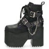 ヨースケ 厚底ブーツ レディース 靴 YOSUKE 4460118 ベルト チェーン サイドファスナー レースアップ 幅広 3E ブラック 黒 ブーツ