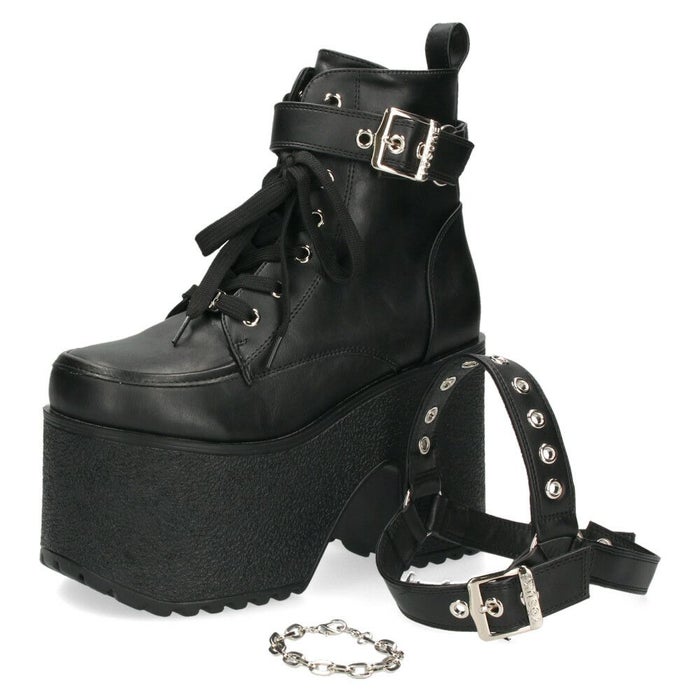 ヨースケ 厚底ブーツ レディース 靴 YOSUKE 4460118 ベルト チェーン サイドファスナー レースアップ 幅広 3E ブラック 黒 ブーツ