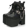 ヨースケ 厚底ブーツ レディース 靴 YOSUKE 4460118 ベルト チェーン サイドファスナー レースアップ 幅広 3E ブラック 黒 ブーツ