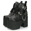 ヨースケ 厚底ブーツ レディース 靴 YOSUKE 4460118 ベルト チェーン サイドファスナー レースアップ 幅広 3E ブラック 黒 ブーツ