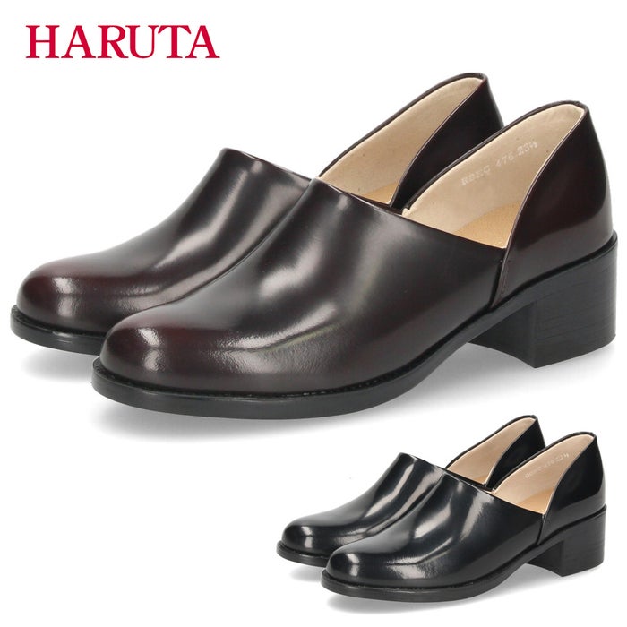 ヒールアップスポックシューズ レディース ハルタ HARUTA 476 靴 革靴 黒 茶 クロ 3E スポックシューズ 太ヒール スタイルアップ 日本製