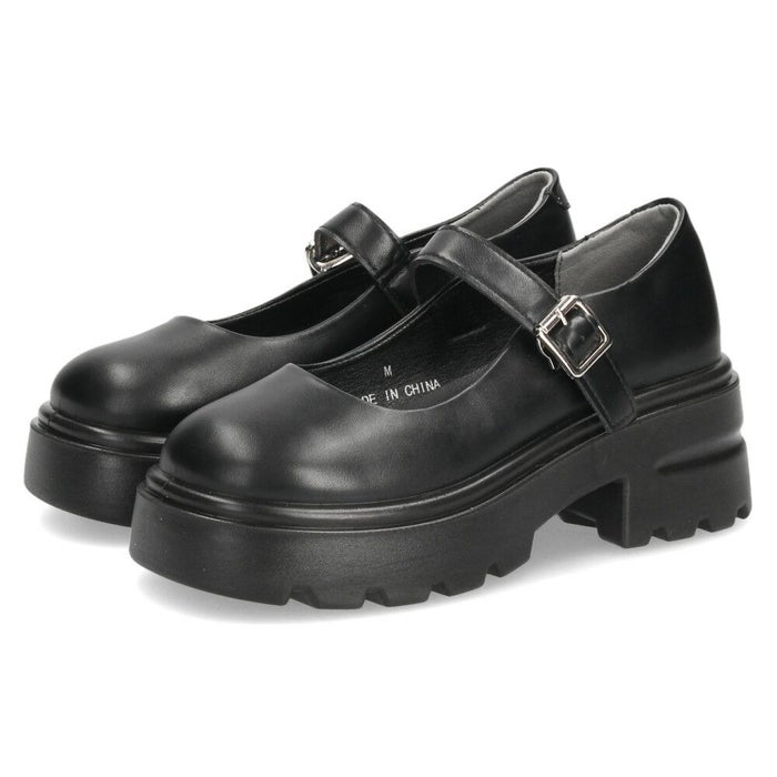 厚底 パンプス レディース 靴 メリージェーン 黒 ブラック ストラップ ラウンドトゥ 歩きやすい 軽量 トラックソール ボリュームソール TS3882