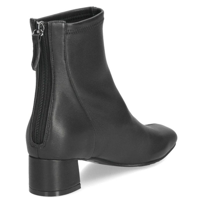 MELMO メルモ 8062 ブーツ ストレッチショートブーツ ショート 靴 本革 2E ファスナー付き チャンキーヒール 防滑ソール スクエアトゥ ブラック オーク