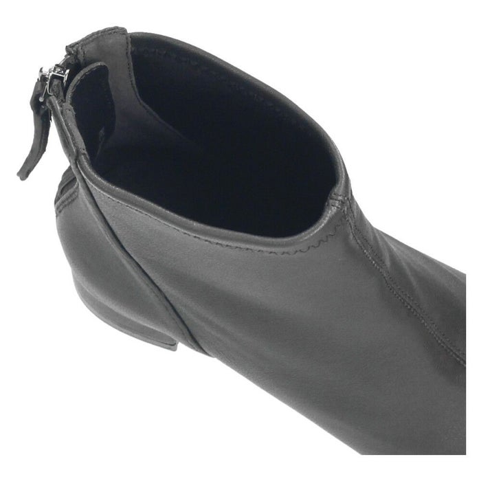 MELMO メルモ 8062 ブーツ ストレッチショートブーツ ショート 靴 本革 2E ファスナー付き チャンキーヒール 防滑ソール スクエアトゥ ブラック オーク