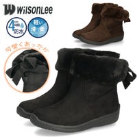 ショートブーツ レディース ブーツ ファー あったか 裏ボア仕様 ３E 幅広 防水 軽量 防寒 防滑 柔らかい 防臭 靴 リボン付き Willson Lee ウィルソンリー 7775