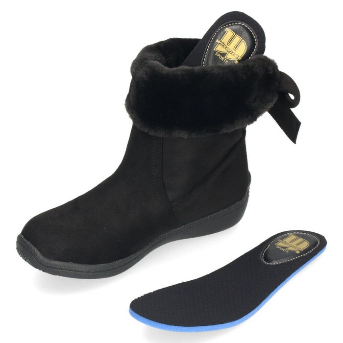 ショートブーツ レディース ブーツ ファー あったか 裏ボア仕様 ３E 幅広 防水 軽量 防寒 防滑 柔らかい 防臭 靴 リボン付き Willson Lee ウィルソンリー 7775