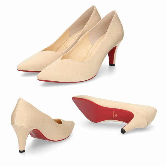 パンプス ブラック 黒 ベージュ ワイン ハイヒール ポインテッドトゥ Vカット サテン 光沢 178 メタルルージュ 7センチ ヒール レッドソール ブラックソール 