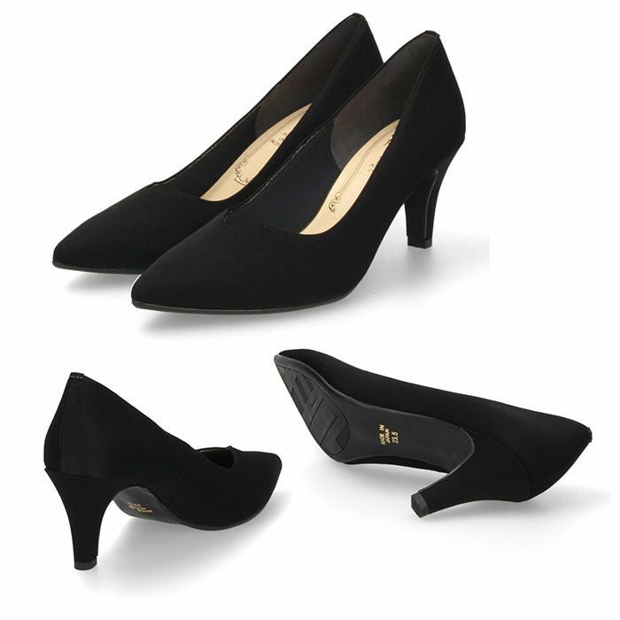 パンプス ブラック 黒 ベージュ ワイン ハイヒール ポインテッドトゥ Vカット サテン 光沢 178 メタルルージュ 7センチ ヒール レッドソール ブラックソール 