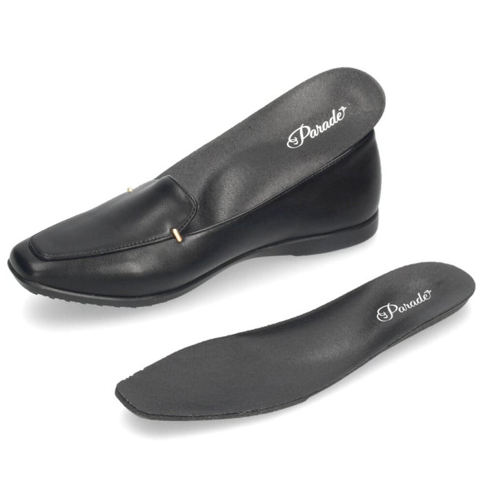 レディース パンプス ビット付き フラットパンプス 靴 柔らか 軽量 屈曲性 ゆったり 3E ブラック アイボリー オーク ふかふかクッション Parade パレード 51116