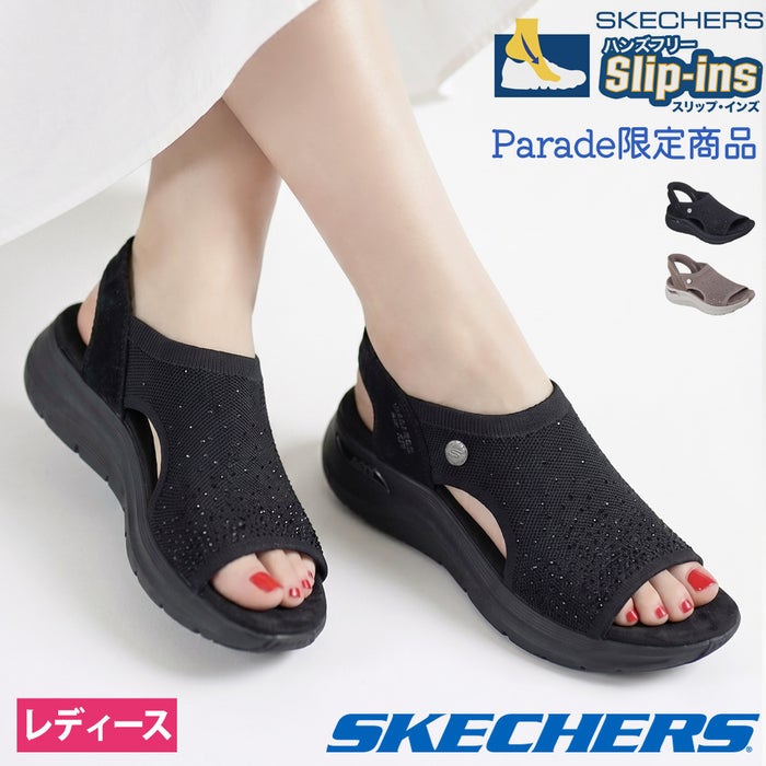 スケッチャーズ スリップインズ レディース サンダル ブラック 黒 アーチフィット 2 スターダスト ARCHFIT2 靴 ノーマル幅 SKECHERS 164016 Parade限定商品