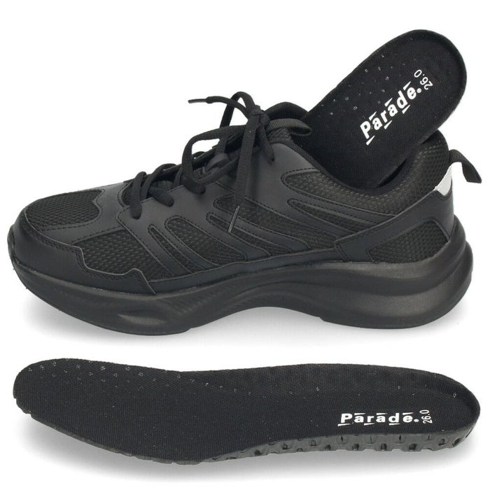 スニーカー メンズ 紐 靴 撥水加工 4E 幅広 ローカット 軽量 通勤 通学 ウォーキング ブラック ホワイト Parade パレード 58303