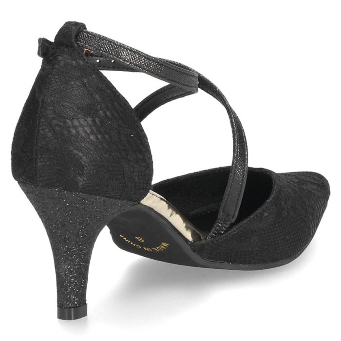 パンプス 結婚式 オケージョン ストラップ ハイヒール 7cmヒール レース ラメ ポインテッドトゥ お呼ばれ 二次会 パーティ 61118 Parade