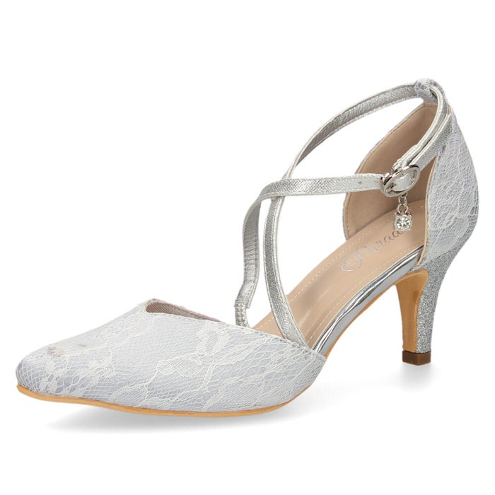 パンプス 結婚式 オケージョン ストラップ ハイヒール 7cmヒール レース ラメ ポインテッドトゥ お呼ばれ 二次会 パーティ 61118 Parade