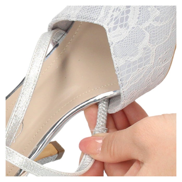 パンプス 結婚式 オケージョン ストラップ ハイヒール 7cmヒール レース ラメ ポインテッドトゥ お呼ばれ 二次会 パーティ 61118 Parade