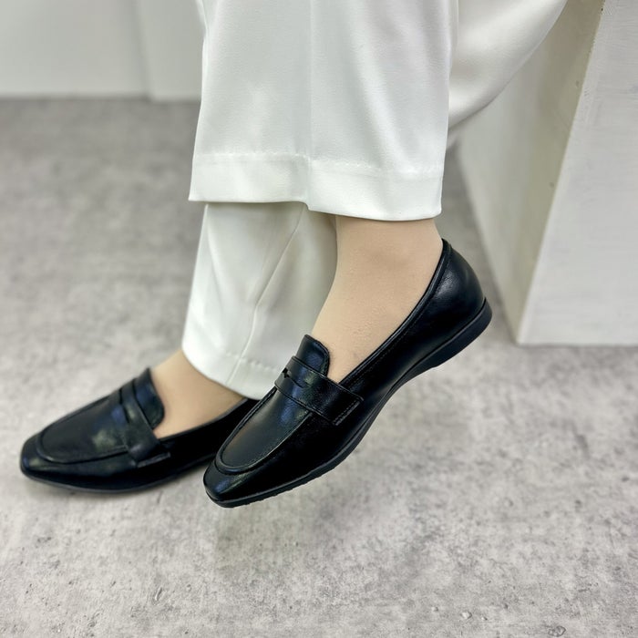 レディース パンプス ローファー フラットパンプス 靴 柔らか 軽量 屈曲性 ゆったり 3E ブラック オーク ふかふかクッション Parade パレード 51117