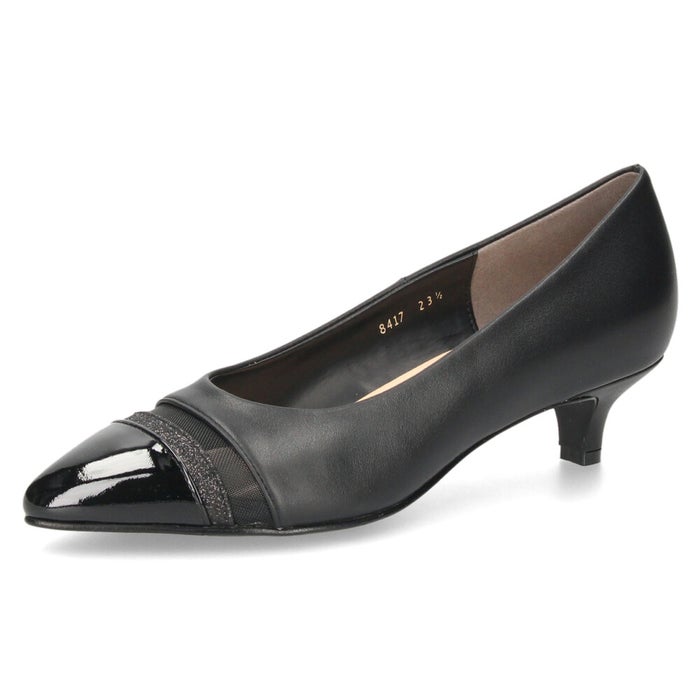 unity ユニティ パンプス ローヒール ポインテッドトゥ 8417 レディース 靴 ワイズ 2E コンビ ラメ エナメル チュール ブラック ベージュ フォーマル 軽量