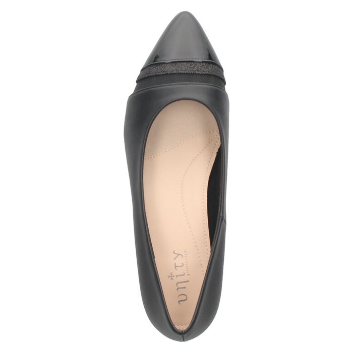 unity ユニティ パンプス ローヒール ポインテッドトゥ 8417 レディース 靴 ワイズ 2E コンビ ラメ エナメル チュール ブラック ベージュ フォーマル 軽量