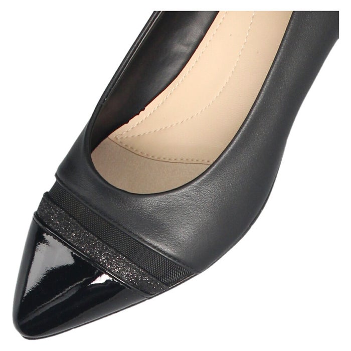unity ユニティ パンプス ローヒール ポインテッドトゥ 8417 レディース 靴 ワイズ 2E コンビ ラメ エナメル チュール ブラック ベージュ フォーマル 軽量