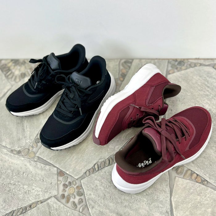 スニーカー レディース ハンズフリー 防水 手を使わずに履ける 靴 スリッポン 軽量 楽すぽっ Parade 51716 黒 ブラック ワイン