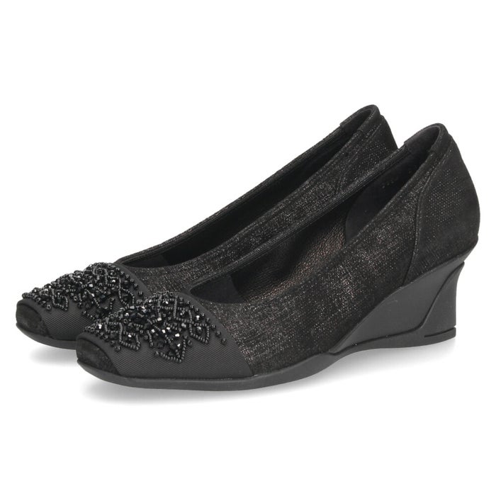パンプス レディース 黒 本革 靴 通勤 ウェッジソール スクエアトゥ コンポジションナイン ビーズモチーフ コンフォートパンプス COMPOSITION9 2954