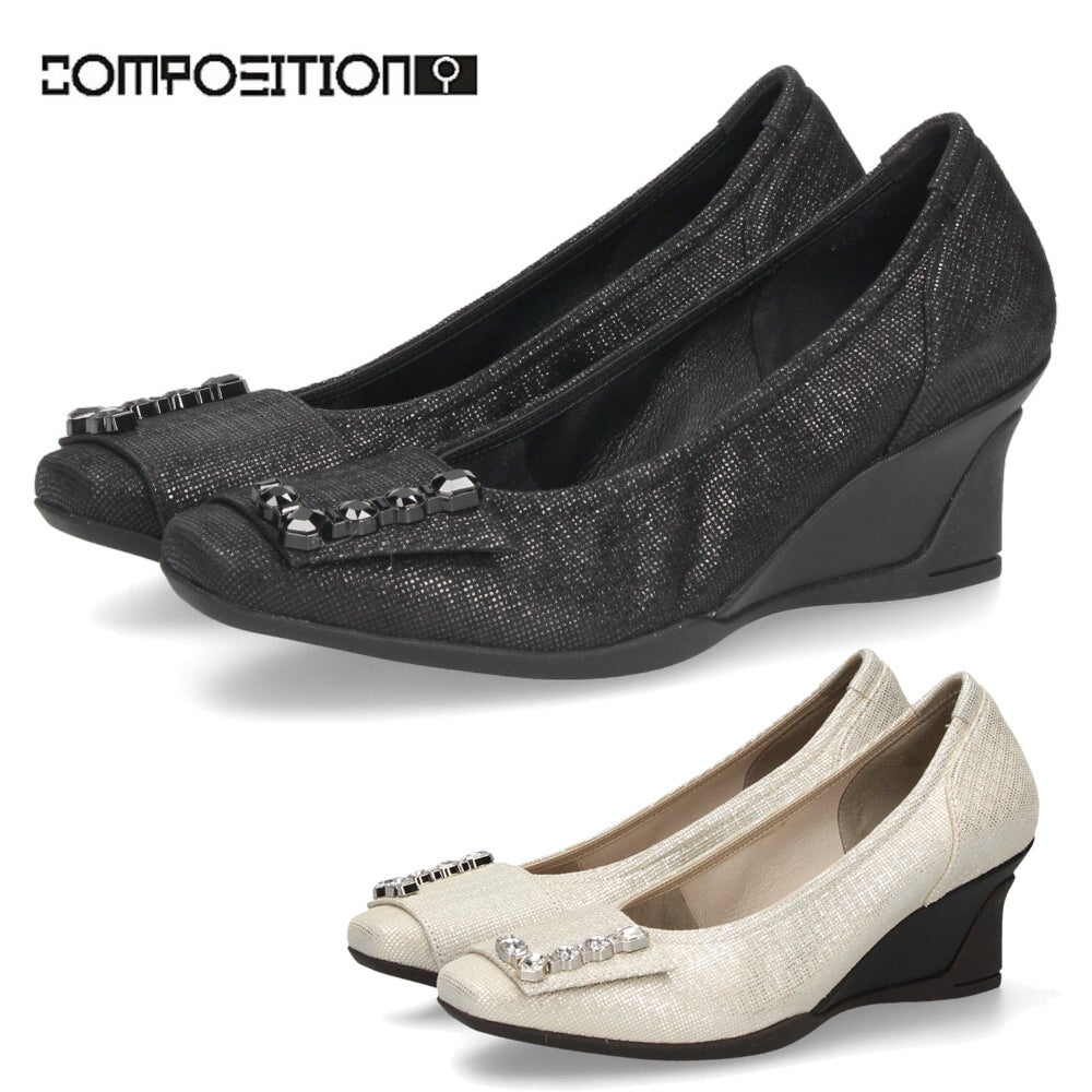 COMPOSITION9 エナメル ウェッジソール 黒25.5 Composition9 コンフォートウェッジパンプス 3126