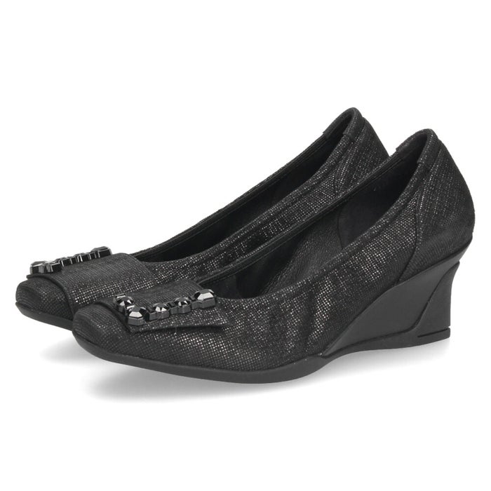 パンプス レディース 黒 靴 本革 通勤 ウェッジソール スクエアトゥ コンポジションナイン ビジュー モチーフ コンフォートパンプス COMPOSITION9 3126