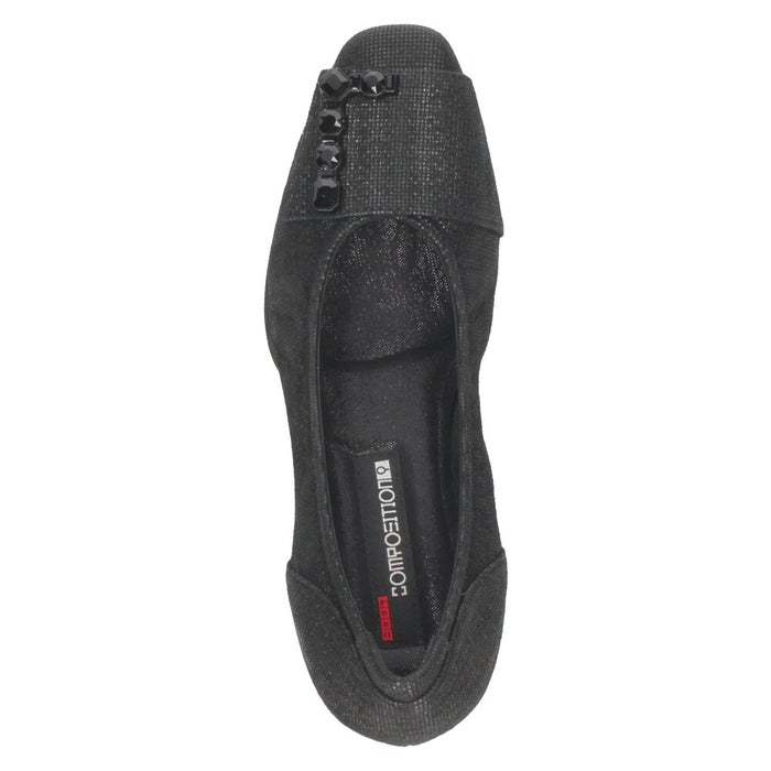 パンプス レディース 黒 靴 本革 通勤 ウェッジソール スクエアトゥ コンポジションナイン ビジュー モチーフ コンフォートパンプス COMPOSITION9 3126